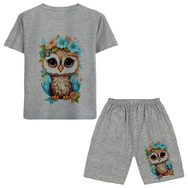 ست تیشرت و شلوارک دخترانه مدل جغد A57