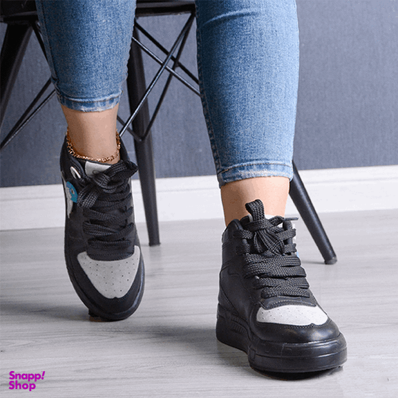 کفش ساق دار زنانه مدل تدی کد 1143 رنگ مشکی طوسی