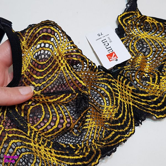 ست شورت و سوتین زنانه کارنا رز مدل فنردار گیپور هندسی کد 4874-2038-2 رنگ زرد