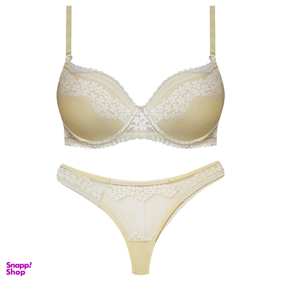 ست شورت و سوتین زنانه برتا مدل شکوفه بهاری فنردار کد 5121-6050-CC رنگ کرم