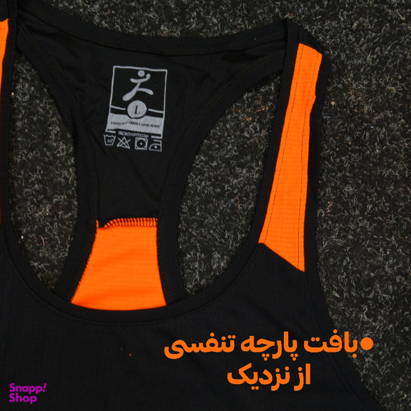 ست تاپ و شلوارک و اسکارف ورزشی مردانه کد 1604 رنگ مشکی نارنجی