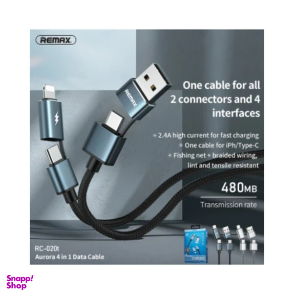 کابل دیتا Type-C/USB به Type-C/Lightning ریمکس کد RC-020T طول 1 متر