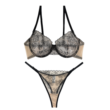 ست سوتین و شورت زنانه برتا مدل توری کد 2020OZB رنگ نسکافه ای