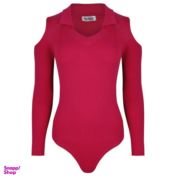 بادی آستین بلند زنانه دکسونری مدل 256004736 یقه دار رنگ سرخابی