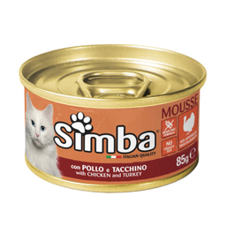کنسرو گربه سیمبا طعم مرغ و بوقلمون وزن 85 گرم