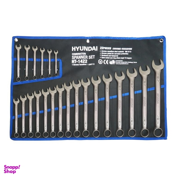 آچار یک سر تخت و یک سر رینگی هیوندای مدل HT-1422 مجموعه 22 عددی