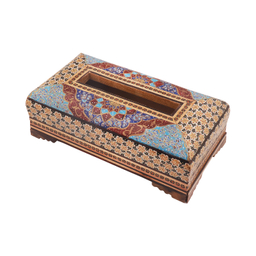 جعبه دستمال کاغذی خاتم کاری مدل تخمه دار چوبی نقاشی کد 21 اسلیمی