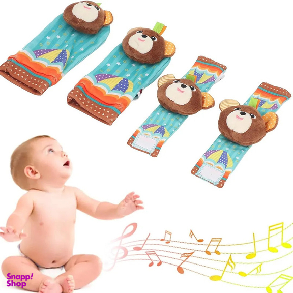 جغجغه مدل مچ بند و پاپوش عروسکی خرسی بسته 4 عددی