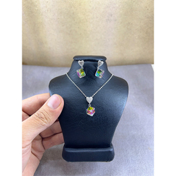 نیم ست نقره زنانه سواروسکی مدل قلب و مکعب جواهری کد 35982