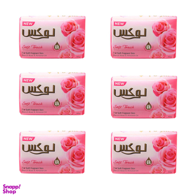 صابون لوکس مدل رز فرانسوی و روغن بادام Soft Touch وزن 70 گرم بسته 6 عددی