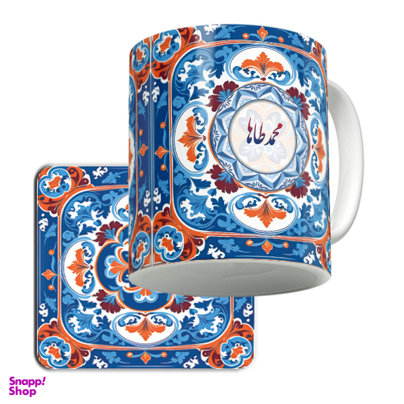 ماگ لاژید مدل اسم محمد طاها کد TILE2 به همراه زیر لیوانی