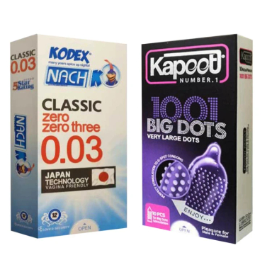 کاندوم کاپوت مدل BIG DOTS بسته 10 عددی به همراه کاندوم ناچ کدکس مدل 03 بسته 10 عددی