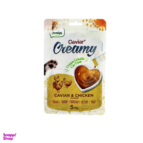 بستنی گربه دنتالایت مدل کرمی طعم خاویار و مرغ وزن 50 گرم بسته 5 عددی