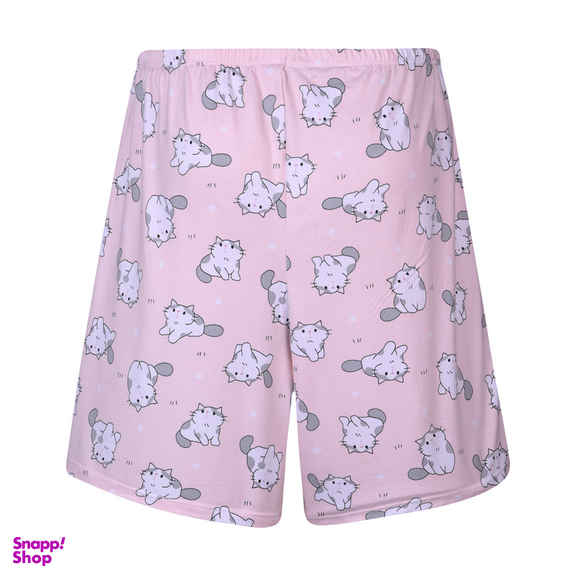 ست کراپ تی شرت آستین کوتاه و شلوارک راحتی زنانه افراتین مدل گربه متعجب کد 6584