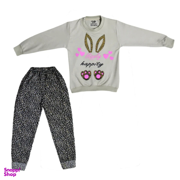 ست بلوز و شلوار راحتی دخترانه چیندکا مدل گربه کد 1005