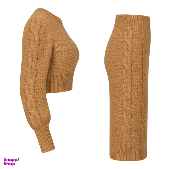 ست پلیور و دامن بافت زنانه مدل پیچک کد 02