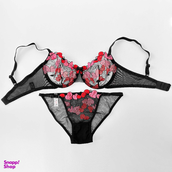 ست شورت و سوتین زنانه نوشه پوش کد 88807 رنگ مشکی قرمز