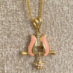 آویز گردنبند طلا 18 عیار زنانه طرح لاله و ستاره مدل دو رو کد 4149