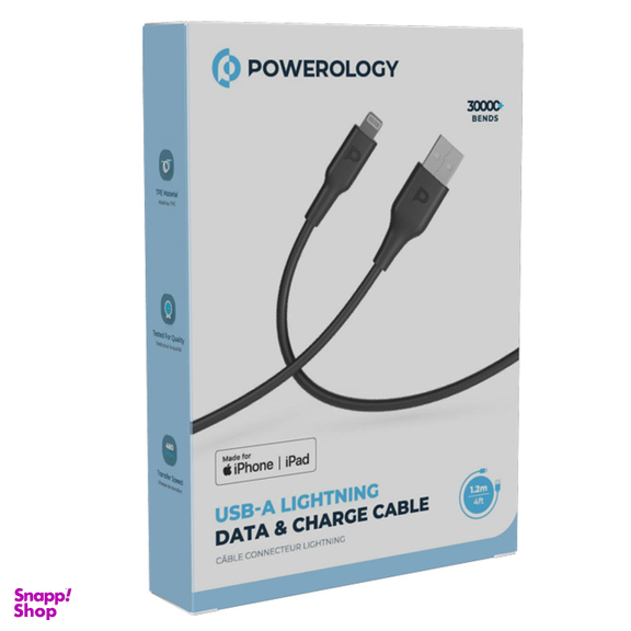 کابل فست شارژ USB به لایتنینگ پاورولوژی مدل PWATL1M طول 1.2 متر