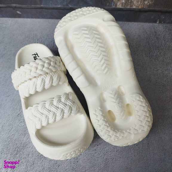 صندل زنانه پاپا مدل بافت دار نصر کد 128519 رنگ سفید شیری