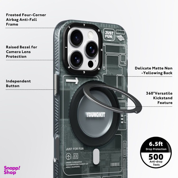 کاور گوشی موبایل یانگ کیت مدل Cyberpunk 360 Spin Magnetic Stand Case مناسب برای اپل iPhone 16 Pro Max