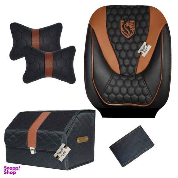 روکش صندلی چرم خودرو مدل ENZOE12A به همراه پشت گردنی و باکس و دور فرمان مناسب برای پژو 206