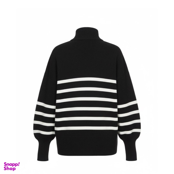 پولیور بافت زنانه طرح راه راه مدل ایلیا رنگ مشکی