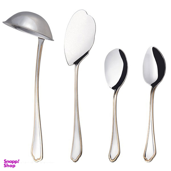 سرویس قاشق و چنگال 57 پارچه ناب استیل مدل ونیز دور طلایی