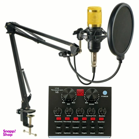 پک میکروفون دراگون ساند مدل Bm800 و کارت صدای اکسترنال V8 مجموعه 2 عددی