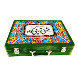 جعبه هدیه چوبی مدل چمدان طرح کاشی نستعلیق کد WSL508