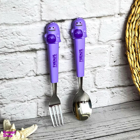 قاشق و چنگال کودک مدل عروسکی طرح دایناسور