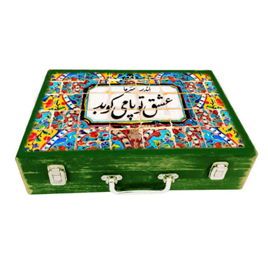 جعبه هدیه چوبی مدل چمدان طرح کاشی نستعلیق کد WSL508