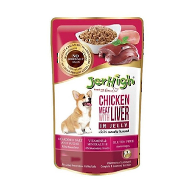 پوچ سگ جرهای مدل مرغ و جگر در ژله وزن 130 گرم