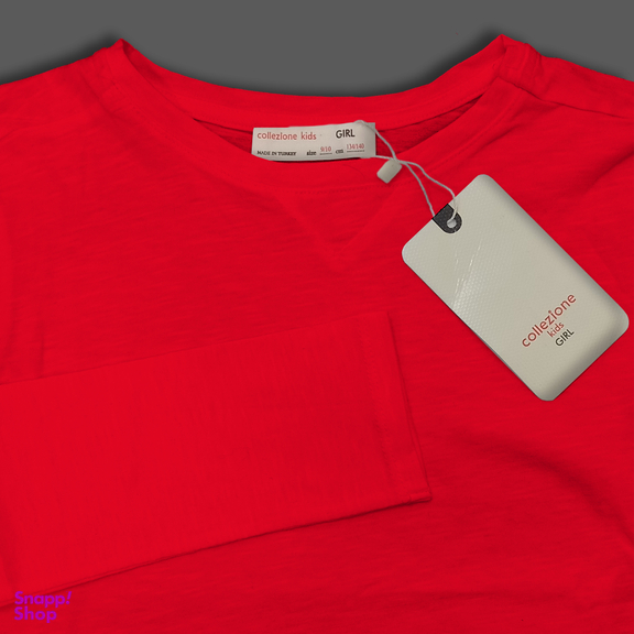 تیشرت آستین بلند دخترانه کولزیون مدل یقه گرد رنگ قرمز