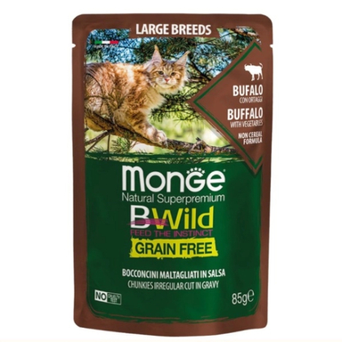 پوچ گربه بالغ مونگه مدل BWild بدون غلات طعم بوفالو وزن 85 گرم