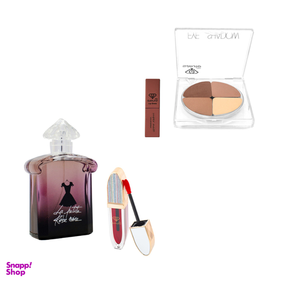 ست سایه چشم 601 و تینت لب 392 سالوته پرو به همراه ادوپرفیوم نایس پاپت مدل Guerlain و یک عدد رژلب مایع هدیه