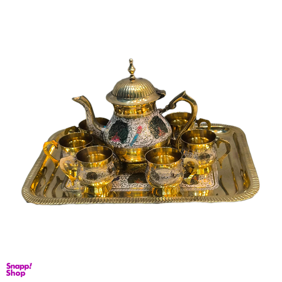 ست قهوه خوری برنجی 6 نفره مدل قلم مینا کاری کد 2053
