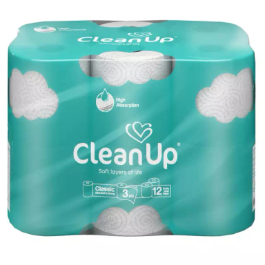 دستمال توالت کلین آپ طرح ابر بسته ۱۲ عددی