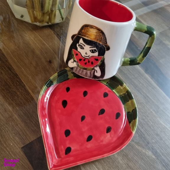 ماگ و زیر ماگی سرامیکی طرح میوه