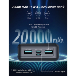 پاوربانک 15 وات راوپاور مدل RP-PB1216 ظرفیت 20000 میلی آمپر ساعت