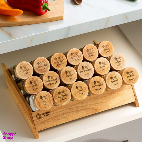 سرویس جای ادویه 18 پارچه گلدن استار مدل PORO-500 به همراه استند