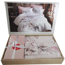 سرويس کاور لحاف دونفره 4 تکه کاتن باکس مدل loving Pembe