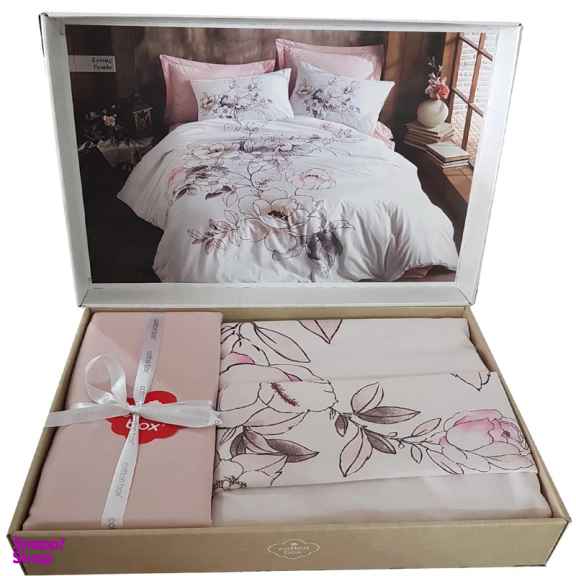 سرويس کاور لحاف دونفره 4 تکه کاتن باکس مدل loving Pembe
