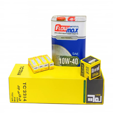 روغن موتور فلومکس مدل 10W-40 به همراه فیلتر روغن و هوا تام و شمع انجیکا بسته 4 عددی مناسب تیبا، ساینا، کوییک، اطلس
