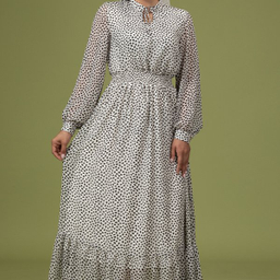 پیراهن زنانه برنس مدل تیام رنگ سفید طرحدار
