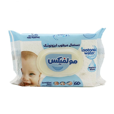 دستمال مرطوب کودک مولفیکس مدل ایزوتونیک واتر بسته 60 عددی