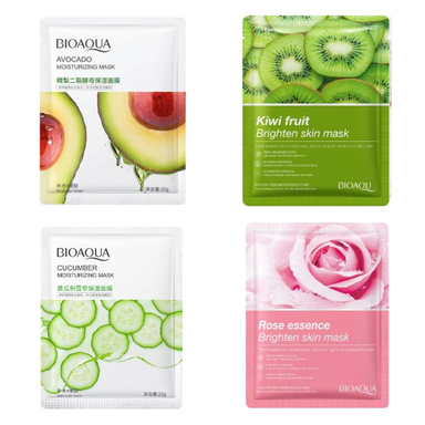 ماسک ورقه ای بایوآکوا مدل آووکادو، کیوی، خیار و گل رز مجموعه 4 عددی