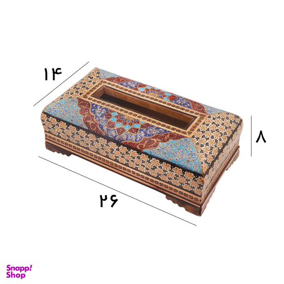 جعبه دستمال کاغذی خاتم کاری مدل تخمه دار چوبی نقاشی کد 21 اسلیمی