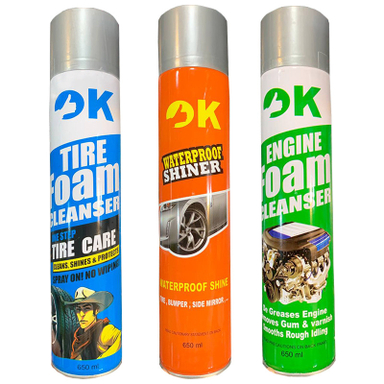 تمیز کننده موتور و لاستیک خودرو اوکی مدل Foam حجم 650 میلی لیتر بسته سه عددی