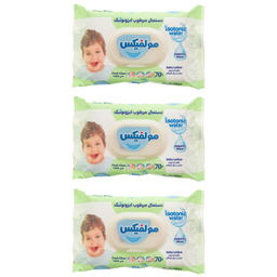 دستمال مرطوب کودک مولفیکس مدل ایزوتونیک سه بسته 70 عددی